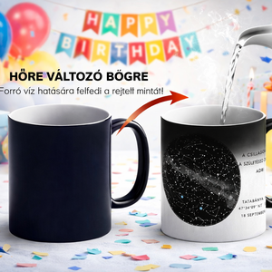 Egyedi csillagtérképes, hőre változó bögre – személyre szabható ajándék különleges alkalmakra