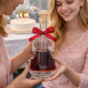 Hegedű alakú díszüveg palack saját felirattal