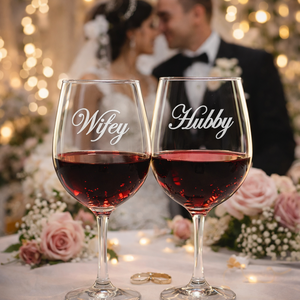 Páros Gravírozott pohár Hubby és Wifey felirattal