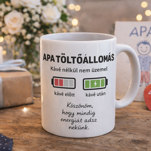 Vicces apás bögre – „Apa töltőállomás” felirattal