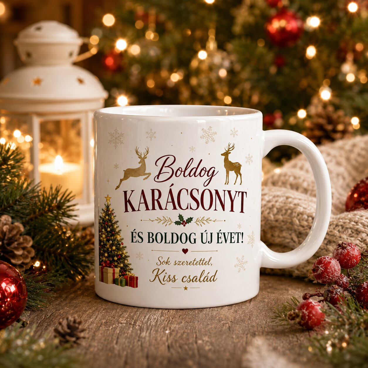Boldog Karácsonyt és Boldog Új Évet bögre – személyre szabható karácsonyi ajándék