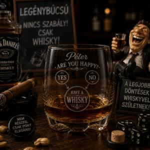 Legénybúcsús gravírozott whiskys pohár