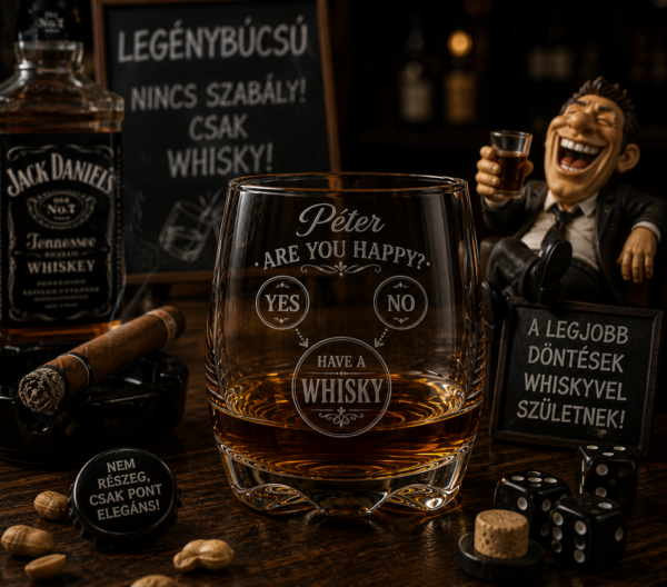 Legénybúcsús gravírozott whiskys pohár