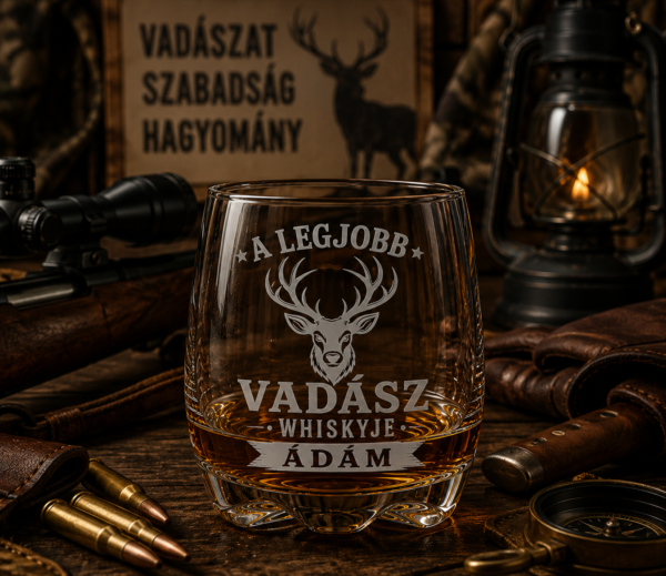 Gravírozott vadász whiskys pohár névvel