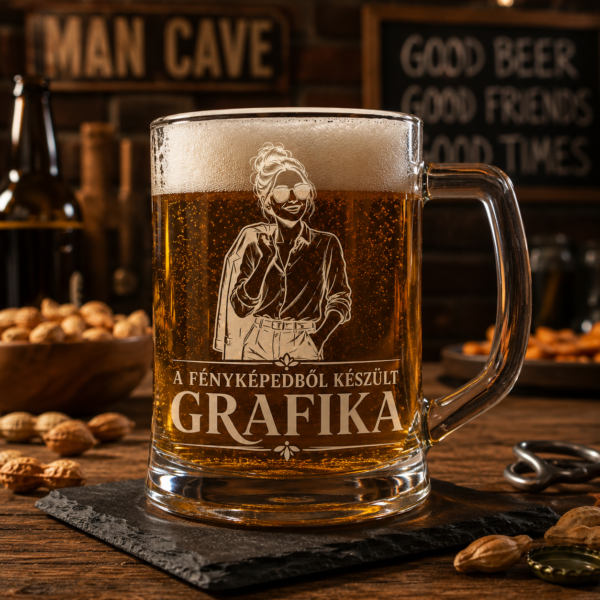 Egyedi söröskorsó fényképből készült grafikával