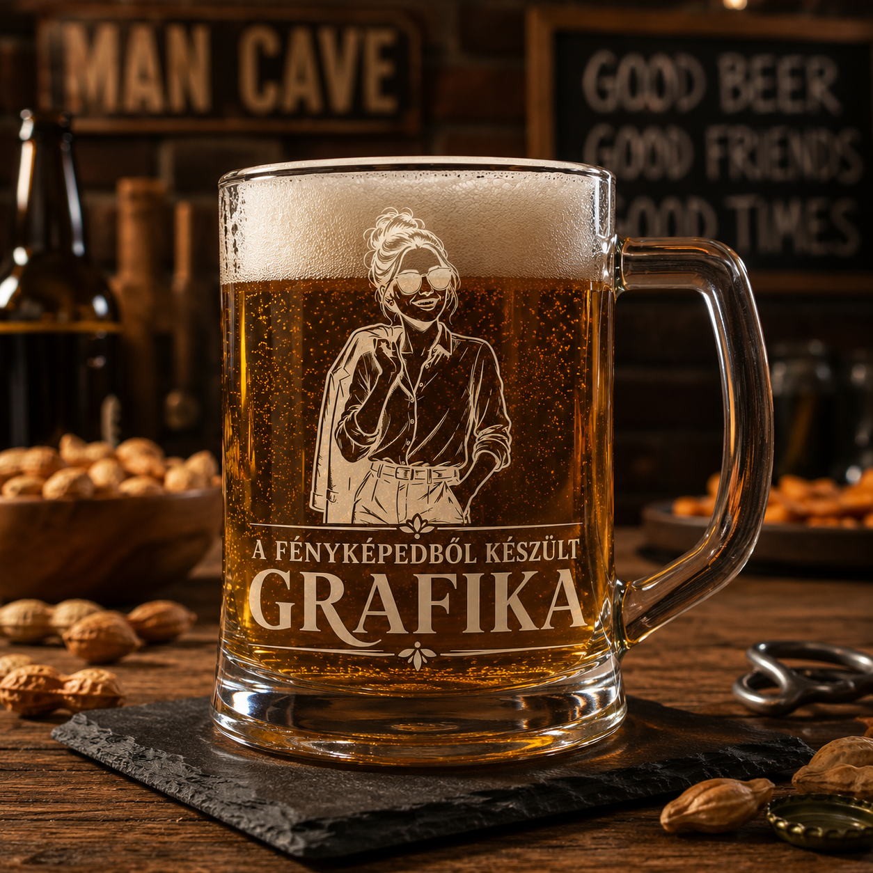 Egyedi söröskorsó fényképből készült grafikával