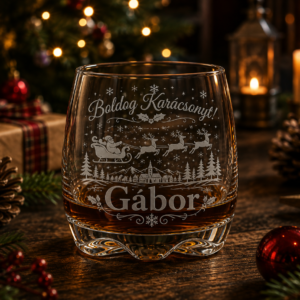 Gravírozott karácsonyi whiskys pohár névre szóló