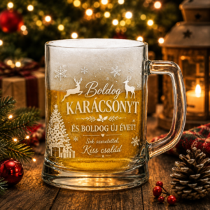 Gravírozott karácsonyi söröskorsó