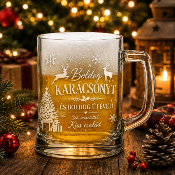 Gravírozott karácsonyi söröskorsó