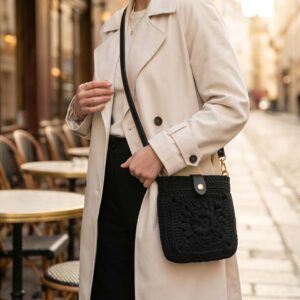 ZIBO Go horgolt crossbody táska – fekete