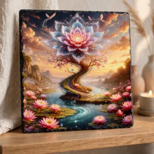 Misztikus Lótusz Életfa – Spirituális Kőlap kép (20×20 cm)
