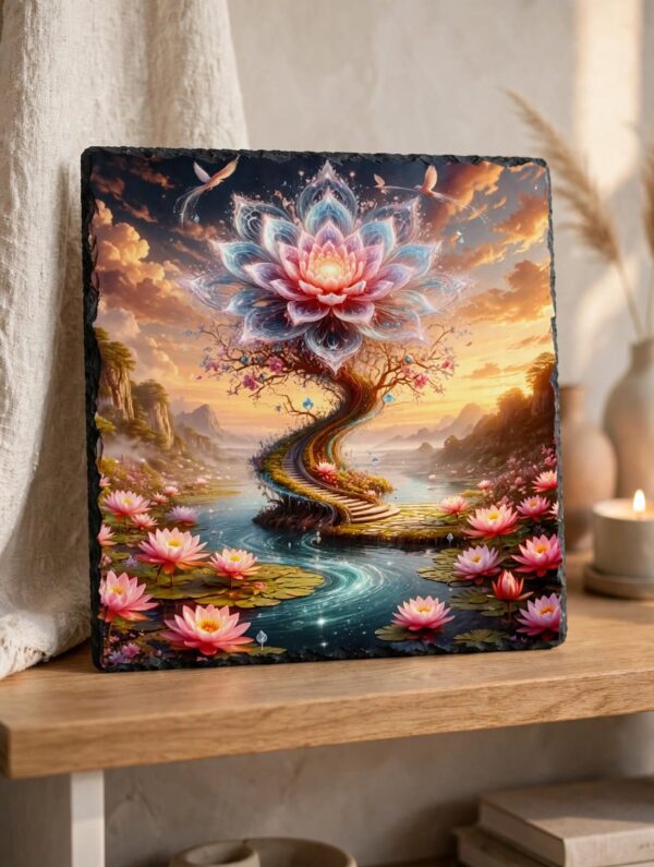 Misztikus Lótusz Életfa – Spirituális Kőlap kép (20×20 cm)