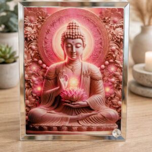 Lótusz Fény Buddha – Tükrös szélű fotóüveg