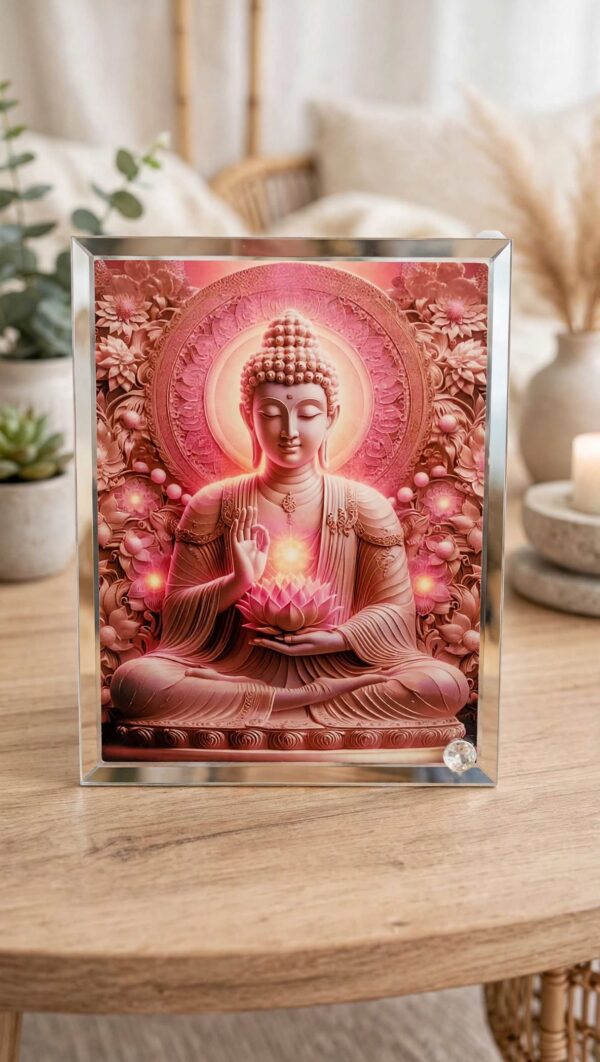 Lótusz Fény Buddha – Tükrös szélű fotóüveg