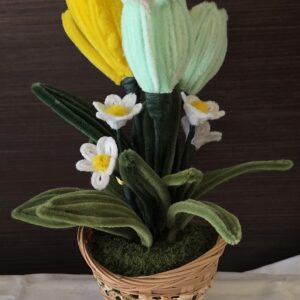 🌸 Kézműves Zsenília Virágkosár – Örök tavasz prémium kivitelben