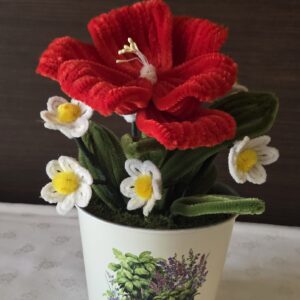 🌺 Kézműves Zsenília Virág kaspóban – Elegáns és örök lakásdekoráció