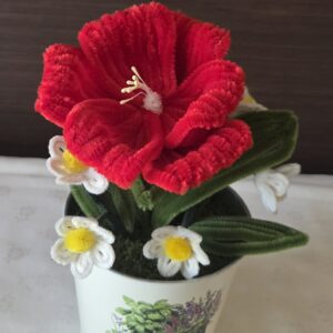 🌺 Kézműves Zsenília Virág kaspóban – Elegáns és örök lakásdekoráció