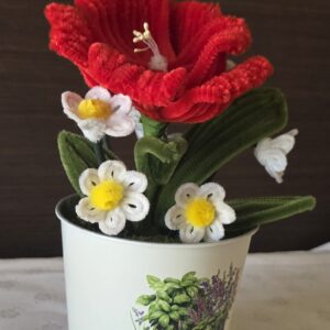 🌺 Kézműves Zsenília Virág kaspóban – Elegáns és örök lakásdekoráció