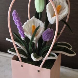 🌸 Kézműves Zsenília Virágkosár – Elegáns és örök tavasz prémium kivitelben