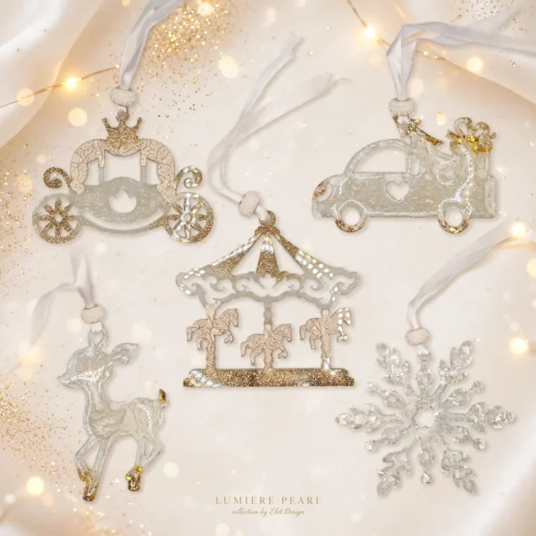 LUMIÈRE PEARL – 5 darabos kézműves karácsonyfadísz szett díszdobozban