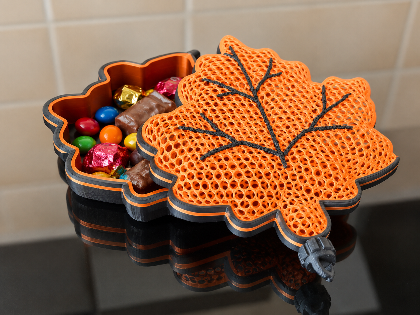 🍂 3D nyomtatott falevél – ajándék- és édességtartó