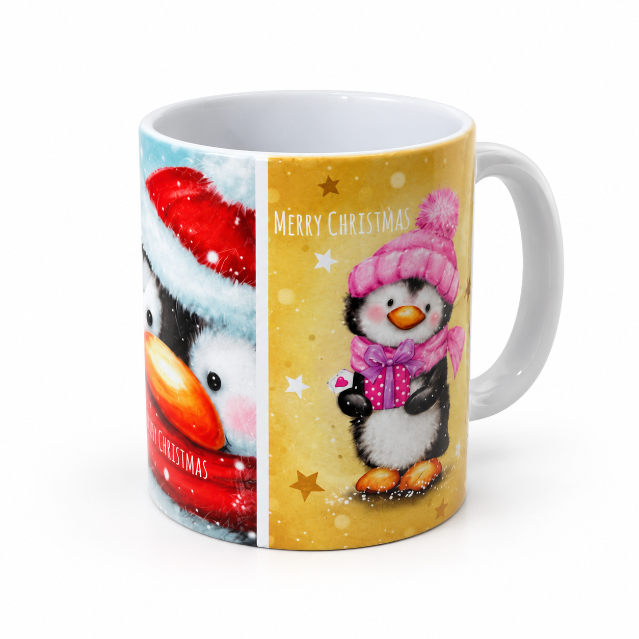Pingvines karácsonyi bögre Merry Christmas felirattal