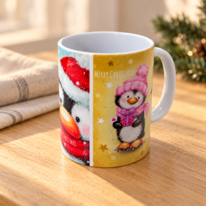 Pingvines karácsonyi bögre Merry Christmas felirattal