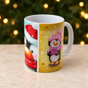 Pingvines karácsonyi bögre Merry Christmas felirattal
