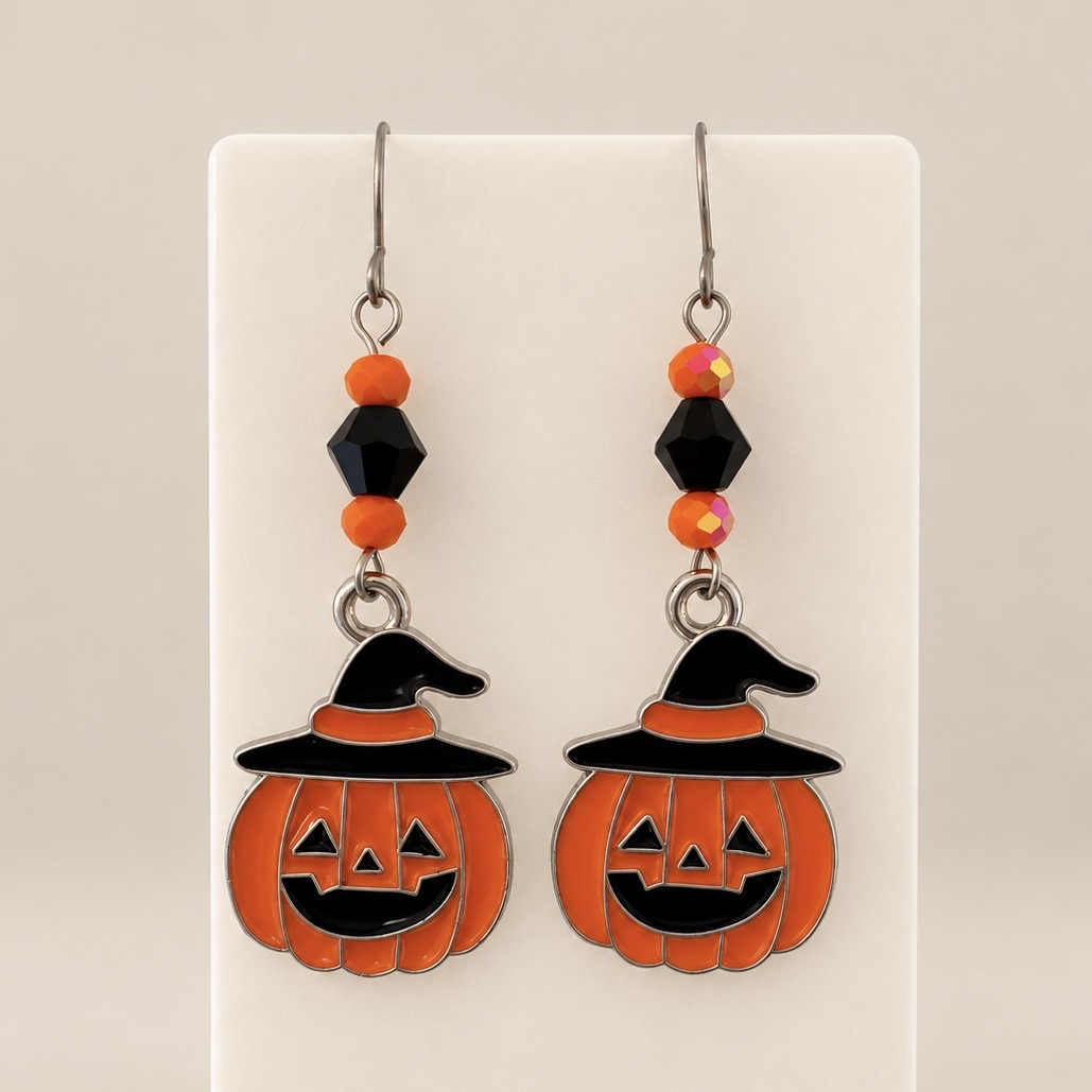 Vidám Halloween tökös gyöngyös fülbevaló nemesacél alapon