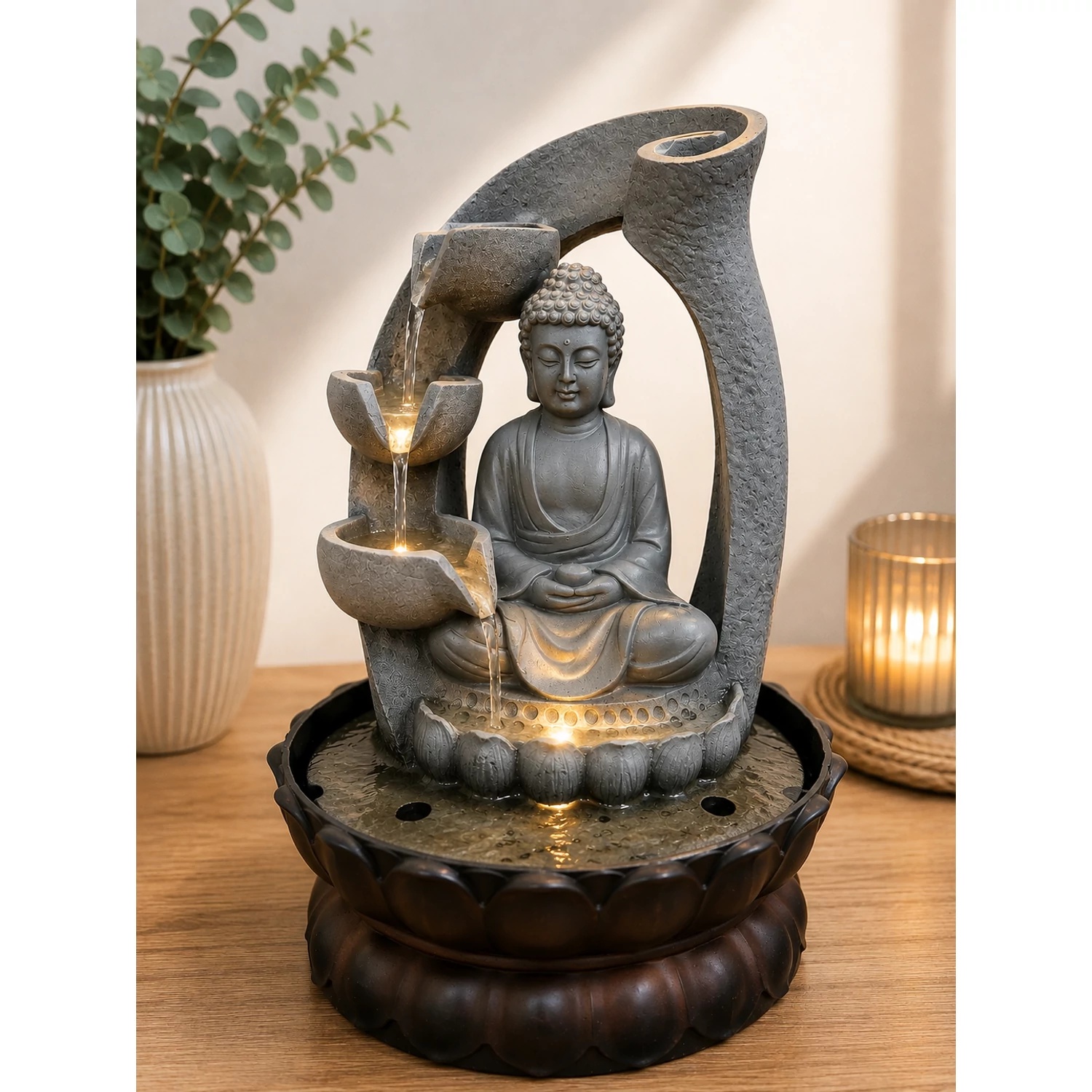 Buddha asztali szökőkút modern íves vízfolyással