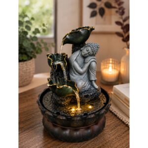 Pihenő Buddha beltéri szökőkút LED világítással