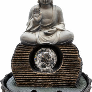 Ülő Buddha beltéri szökőkút dekoratív gömbbel, 28 cm