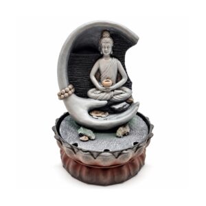 Meditáló Buddha kézben – LED-es beltéri szökőkút, 30 cm