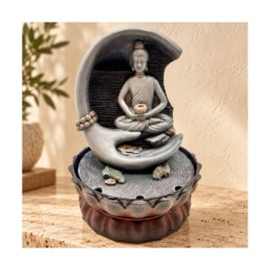 Meditáló Buddha kézben – LED-es beltéri szökőkút, 30 cm