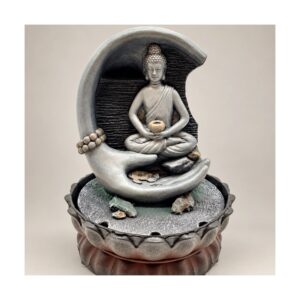 Meditáló Buddha kézben – LED-es beltéri szökőkút, 30 cm
