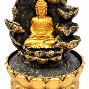 Arany Buddha beltéri szökőkút vízeséssel, 28 cm