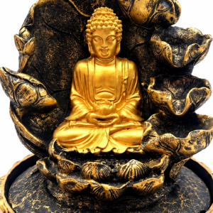 Arany Buddha beltéri szökőkút vízeséssel, 28 cm