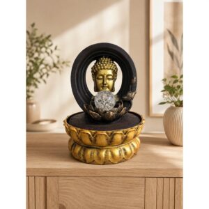 Buddha asztali szökőkút világító kristálygömbbel