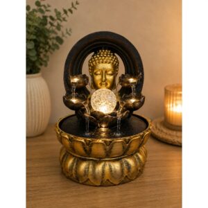 Buddha asztali szökőkút világító kristálygömbbel