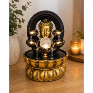 Buddha asztali szökőkút világító kristálygömbbel
