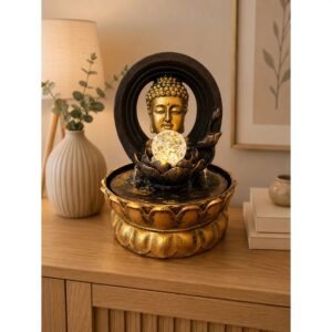 Buddha asztali szökőkút világító kristálygömbbel
