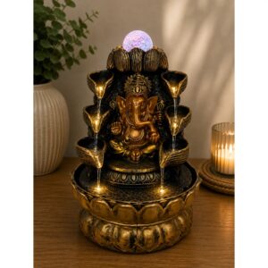 Ganesh asztali szökőkút dupla vízeséssel és LED világítással, 30 cm