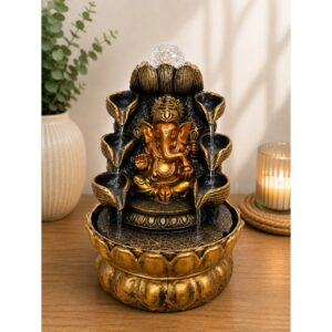 Ganesh asztali szökőkút dupla vízeséssel és LED világítással, 30 cm