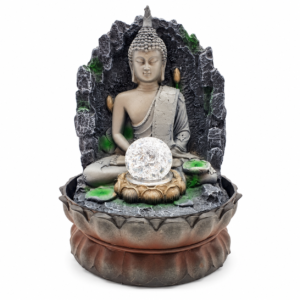Thai Buddha beltéri szökőkút üveggömbbel, 29 cm