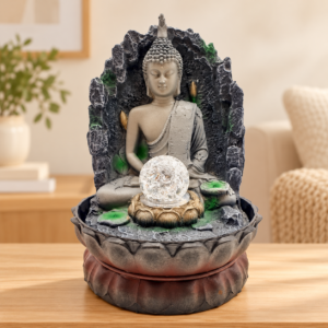 Thai Buddha beltéri szökőkút üveggömbbel, 29 cm