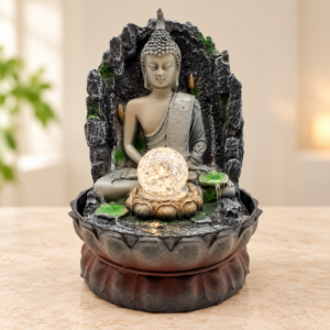 Thai Buddha beltéri szökőkút üveggömbbel, 29 cm