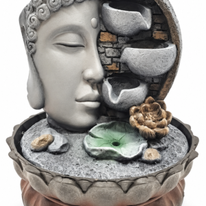Buddha-fejes beltéri szökőkút LED-világítással, 29 cm