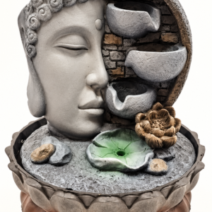 Buddha-fejes beltéri szökőkút LED-világítással, 29 cm