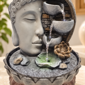 Buddha-fejes beltéri szökőkút LED-világítással, 29 cm