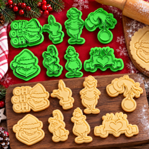 Grincs karácsonyi süteménykiszúró és mintázó szett – 3D nyomtatott, 8 darabos 🎄💚